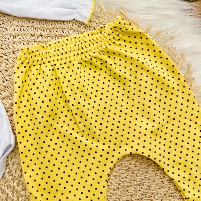 Conj. Body Manga Longa e Calça Abelhinha com Poá Preto - Branco e Amarelo